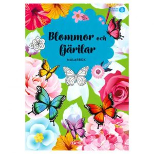 Målarbok, blommor och fjärilar